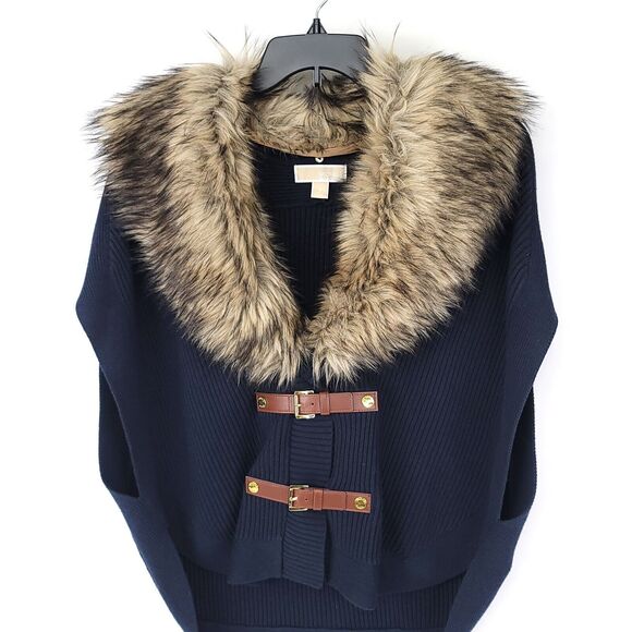 Michael Kors Vest Womens Small Faux Fur Poncho Angora Blend Collared Zip Coat - Picture 6 of 9